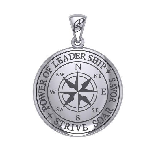 The Compass Rose Silver Pendant with the Power of Leadership Engraving TPD6162 - peterstone.dropshipping