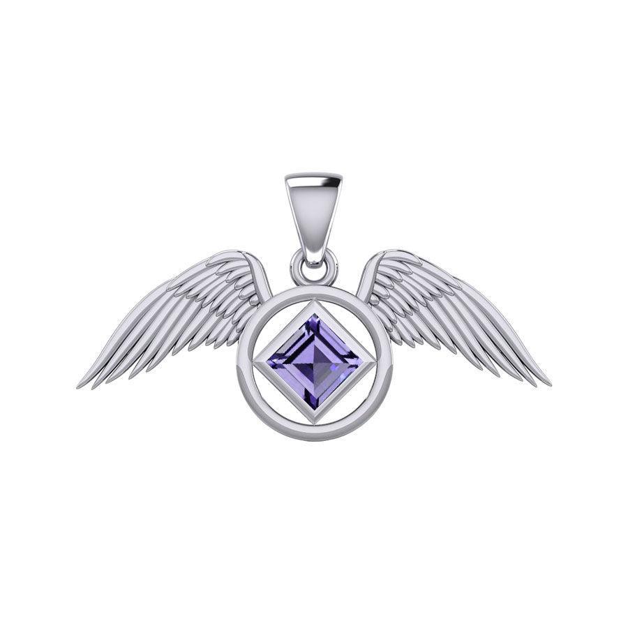 The Angel Wing with Facet Gemstone NA Symbol Silver Pendant TPD6164 - peterstone.dropshipping