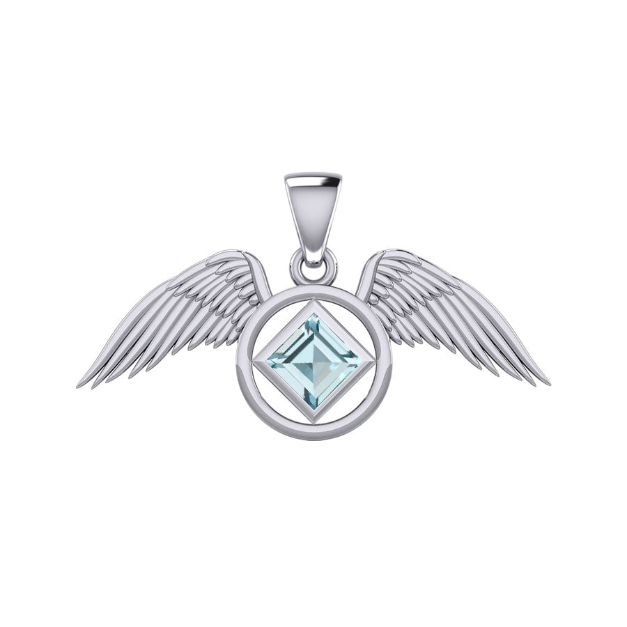 The Angel Wing with Facet Gemstone NA Symbol Silver Pendant TPD6164