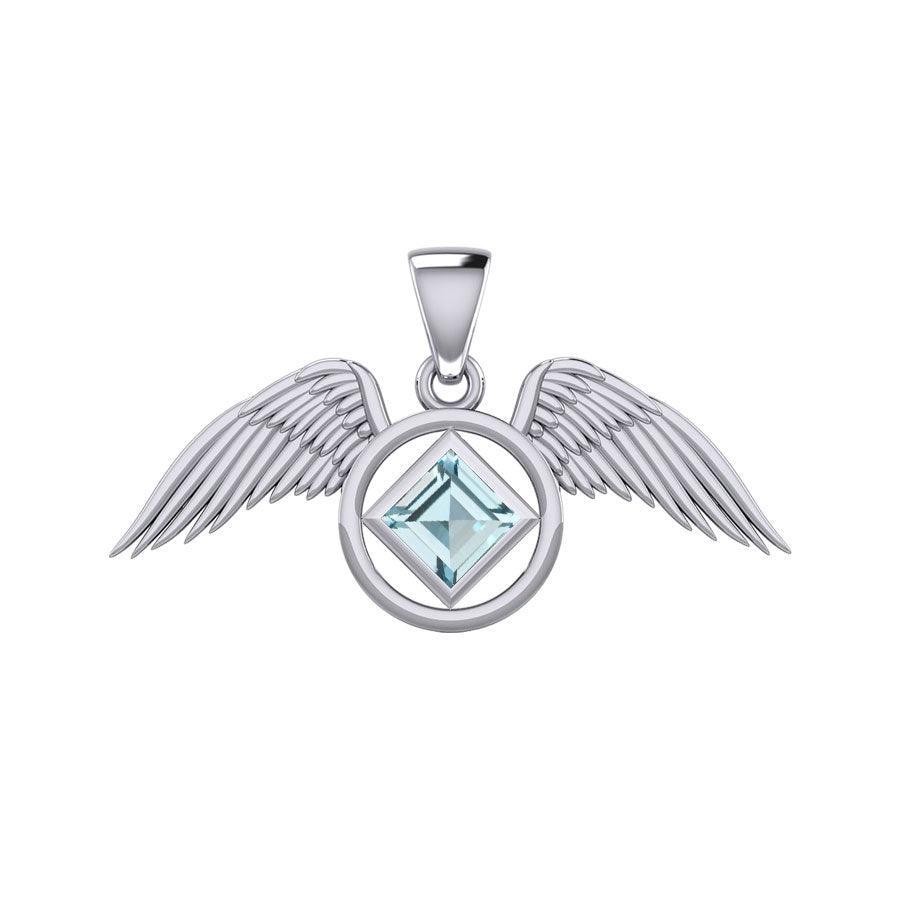The Angel Wing with Facet Gemstone NA Symbol Silver Pendant TPD6164 - peterstone.dropshipping