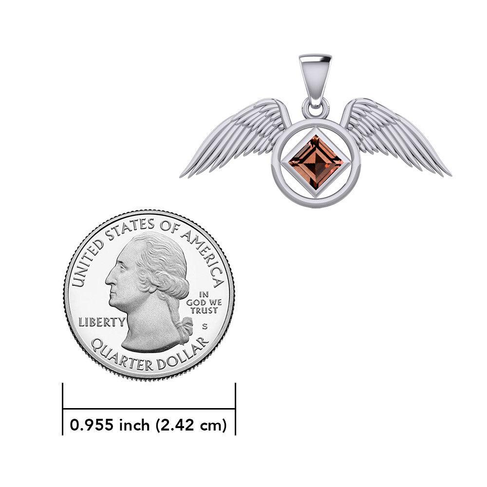 The Angel Wing with Facet Gemstone NA Symbol Silver Pendant TPD6164 - peterstone.dropshipping