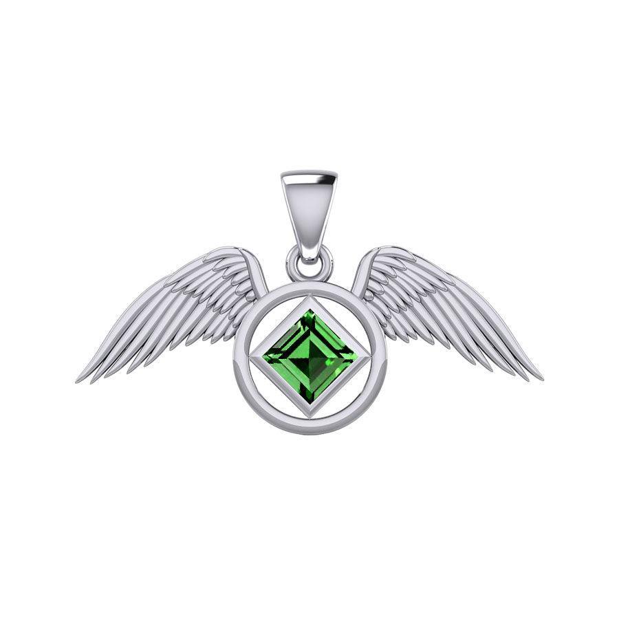 The Angel Wing with Facet Gemstone NA Symbol Silver Pendant TPD6164 - peterstone.dropshipping