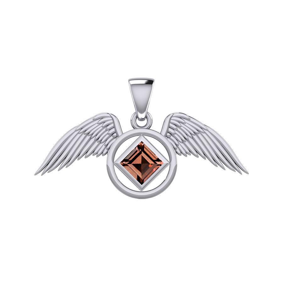 The Angel Wing with Facet Gemstone NA Symbol Silver Pendant TPD6164 - peterstone.dropshipping