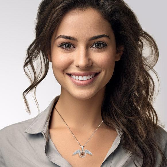 The Angel Wing with Facet Gemstone NA Symbol Silver Pendant TPD6164 - peterstone.dropshipping