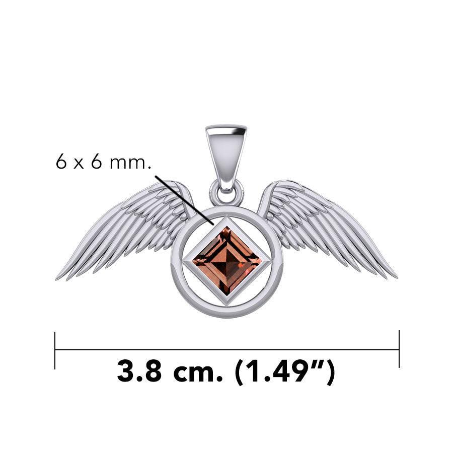 The Angel Wing with Facet Gemstone NA Symbol Silver Pendant TPD6164 - peterstone.dropshipping