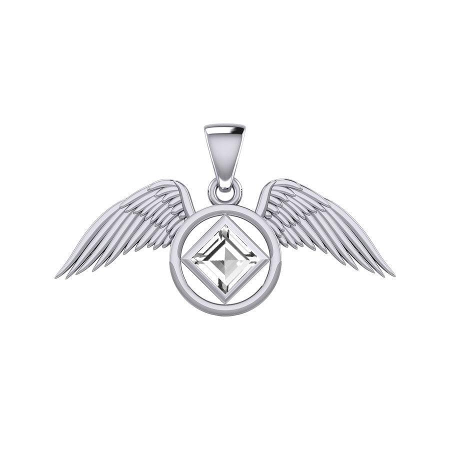 The Angel Wing with Facet Gemstone NA Symbol Silver Pendant TPD6164 - peterstone.dropshipping