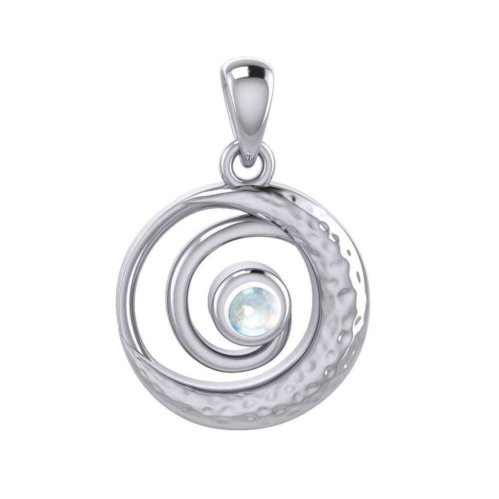 Peter Stone Spiral Silver Pendant with Crescent Moon And Gemstone TPD6179