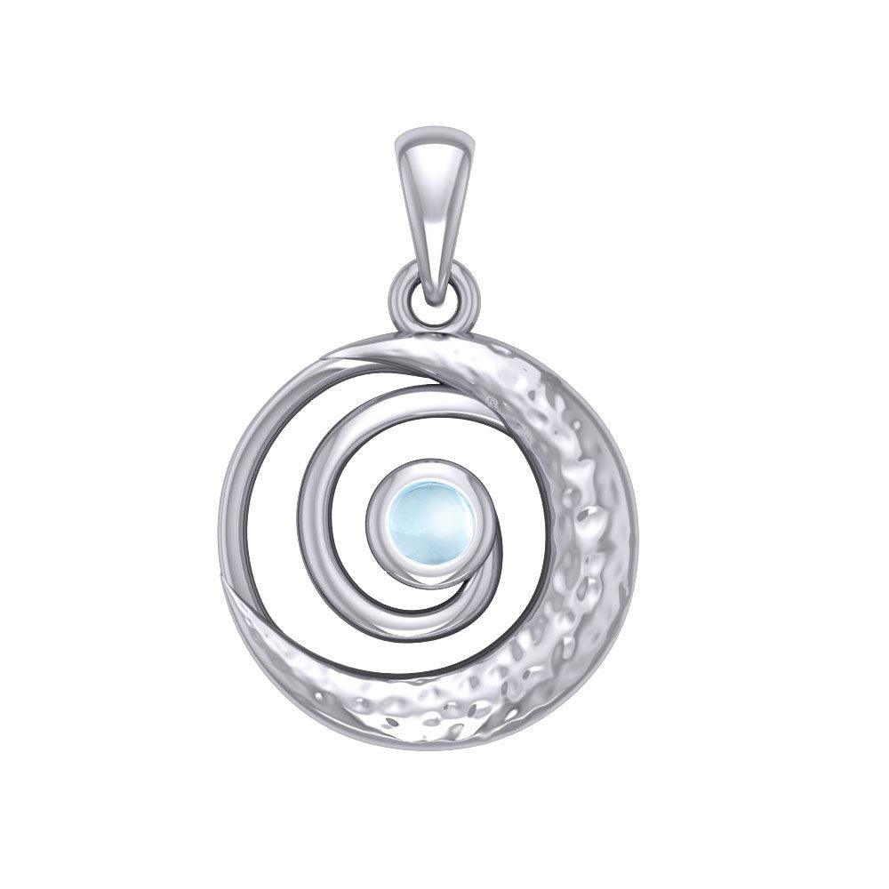 Peter Stone Spiral Silver Pendant with Crescent Moon And Gemstone TPD6179