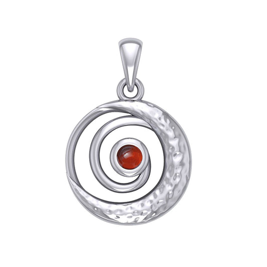 Peter Stone Spiral Silver Pendant with Crescent Moon And Gemstone TPD6179