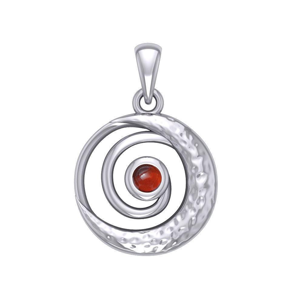 Peter Stone Spiral Silver Pendant with Crescent Moon And Gemstone TPD6179