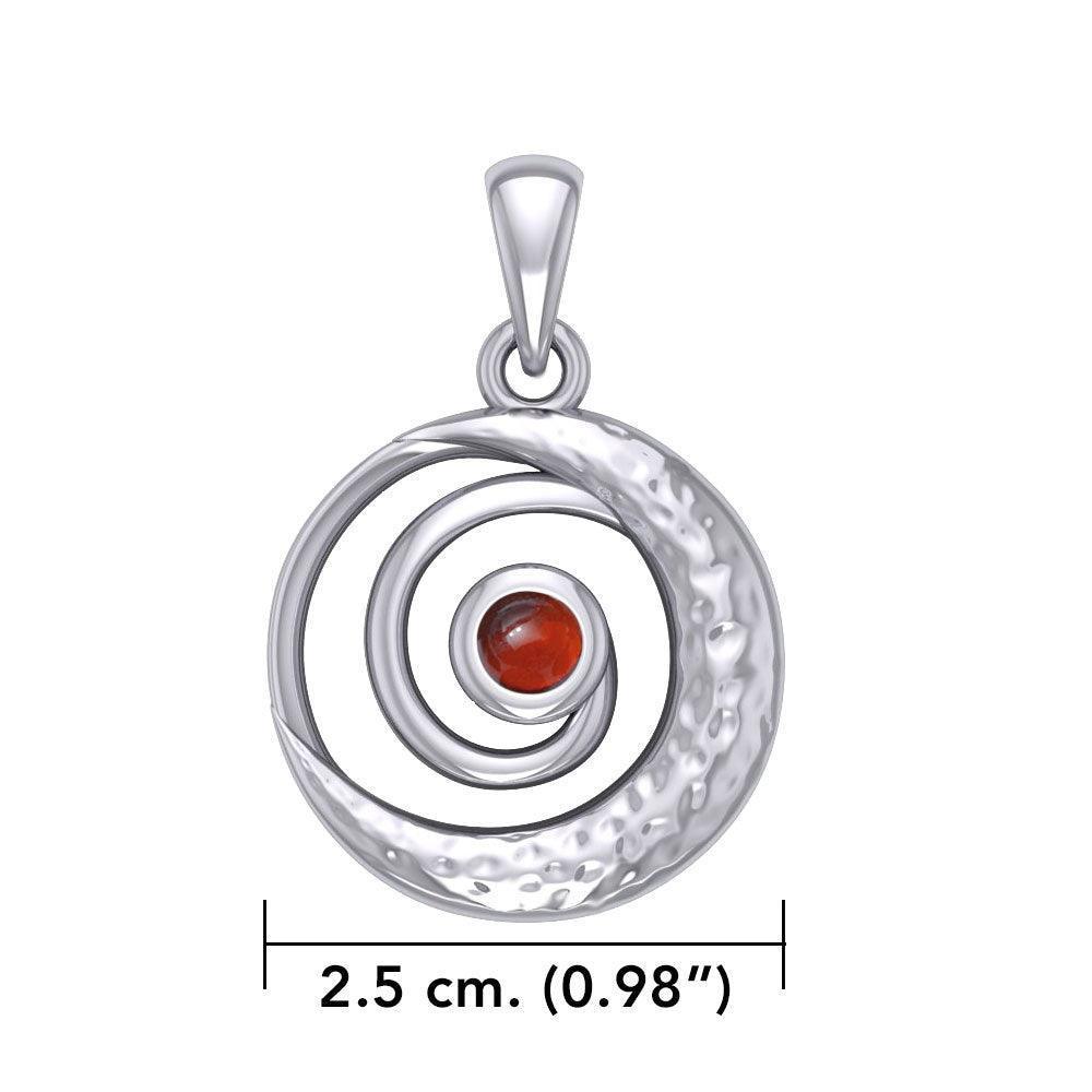 Peter Stone Spiral Silver Pendant with Crescent Moon And Gemstone TPD6179