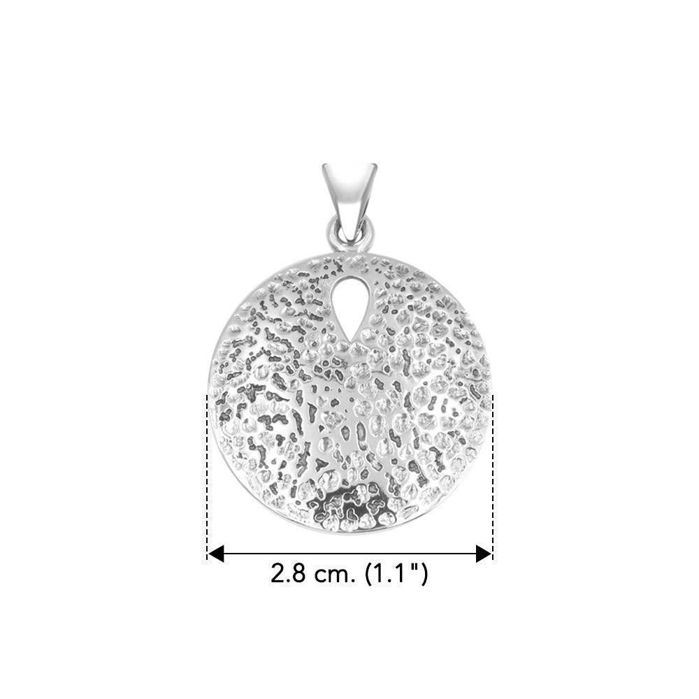 Coastal Charm Sterling Silver Hammer Textured Sand Dollar Pendant by Peter Stone TPD6190