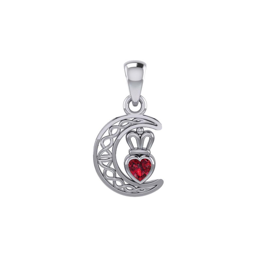 Peter Stone Celtic Crescent Moon Sterling Silver Pendant with Genuine Gemstone Claddagh Design TPD6193