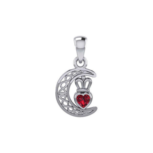 Peter Stone Celtic Crescent Moon Sterling Silver Pendant with Genuine Gemstone Claddagh Design TPD6193