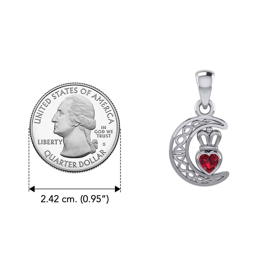 Peter Stone Celtic Crescent Moon Sterling Silver Pendant with Genuine Gemstone Claddagh Design TPD6193