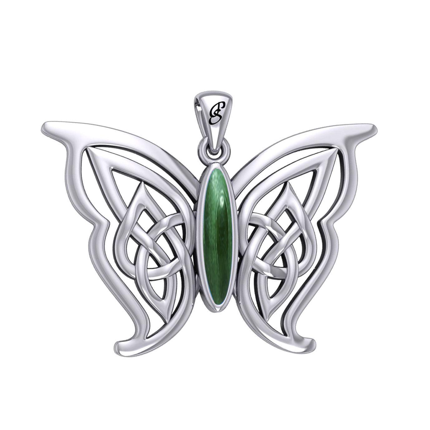 Soar Sterling Silver Joyful Celtic Butterfly with Inlaid Stone Silver Pendant - TPD6202 by Peter Stone
