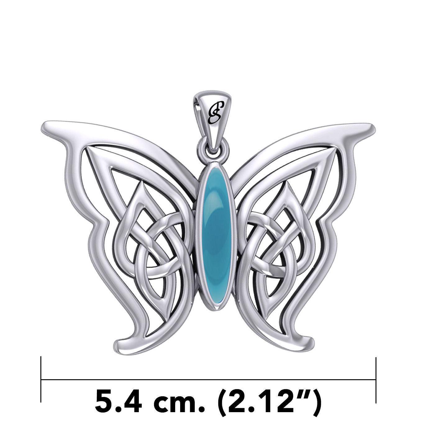 Soar Sterling Silver Joyful Celtic Butterfly with Inlaid Stone Silver Pendant - TPD6202 by Peter Stone