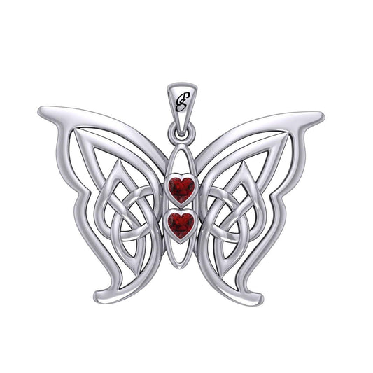 Enchantment Sterling Silver Celtic Sora Butterfly Pendant with unconditionally love heart shape Gemstone by Peter Stone TPD6203 - peterstone.dropshipping