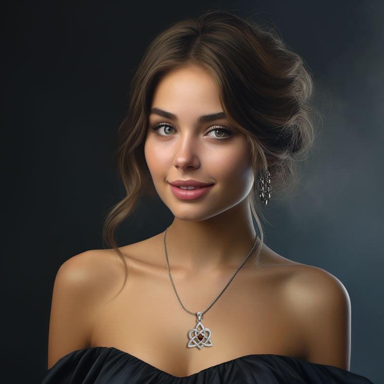 Peter Stone Jewelry: Sterling Silver Triquetra Celtic Heart Pendant with Gemstone – A Meaningful and Elegant Symbolic Necklace for Timeless Beauty TPD6207 - Wholesale Jewelry