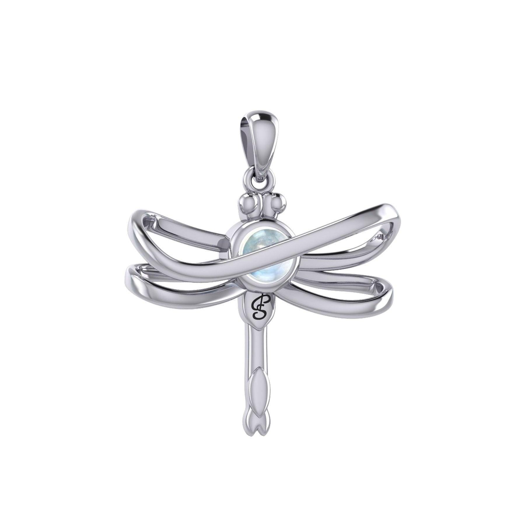 Ethereal Dragonfly Sterling Silver Pendant with Spiritual Gemstone by Peter Stone Jewelry - Divine Insect Symbolism for Spiritual Connection TPD6211 - peterstone.dropshipping