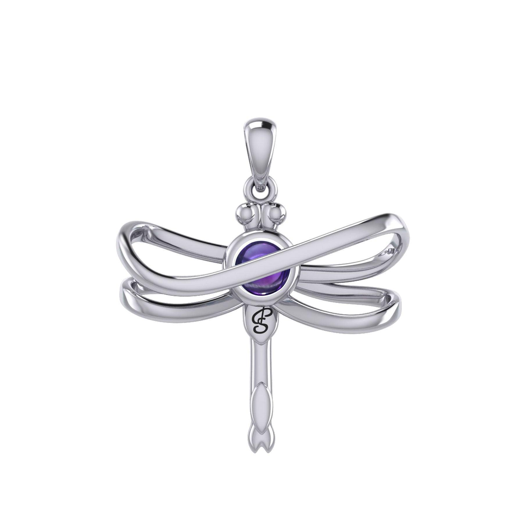Ethereal Dragonfly Sterling Silver Pendant with Spiritual Gemstone by Peter Stone Jewelry - Divine Insect Symbolism for Spiritual Connection TPD6211 - peterstone.dropshipping