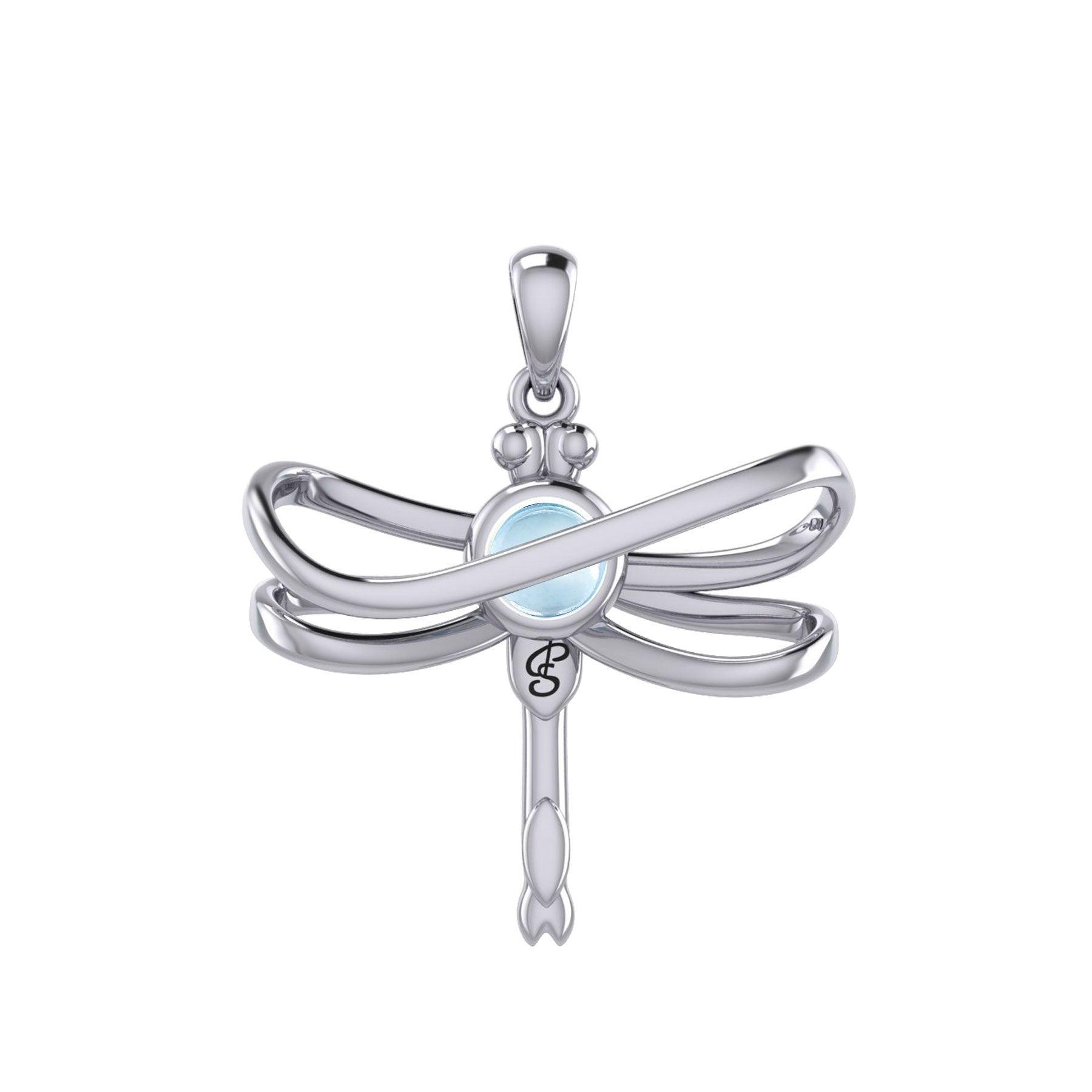 Ethereal Dragonfly Sterling Silver Pendant with Spiritual Gemstone by Peter Stone Jewelry - Divine Insect Symbolism for Spiritual Connection TPD6211 - peterstone.dropshipping