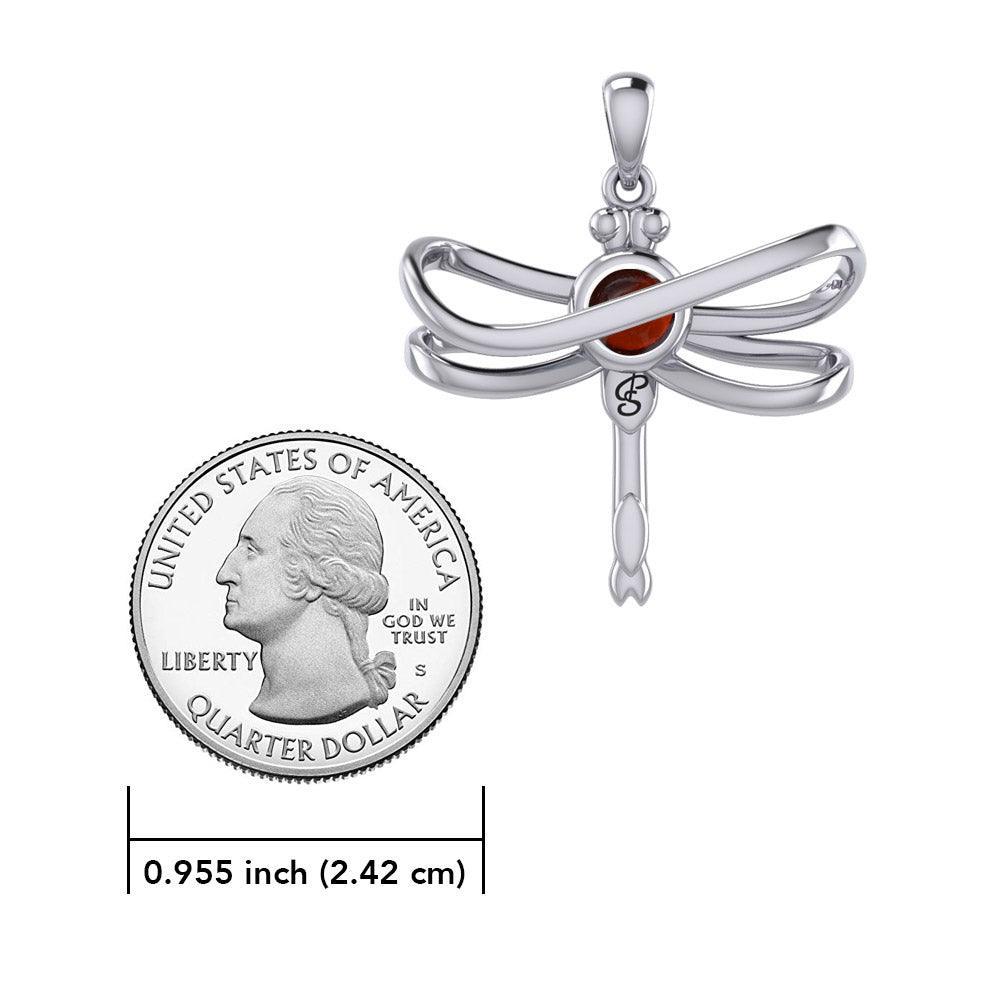 Ethereal Dragonfly Sterling Silver Pendant with Spiritual Gemstone by Peter Stone Jewelry - Divine Insect Symbolism for Spiritual Connection TPD6211 - peterstone.dropshipping