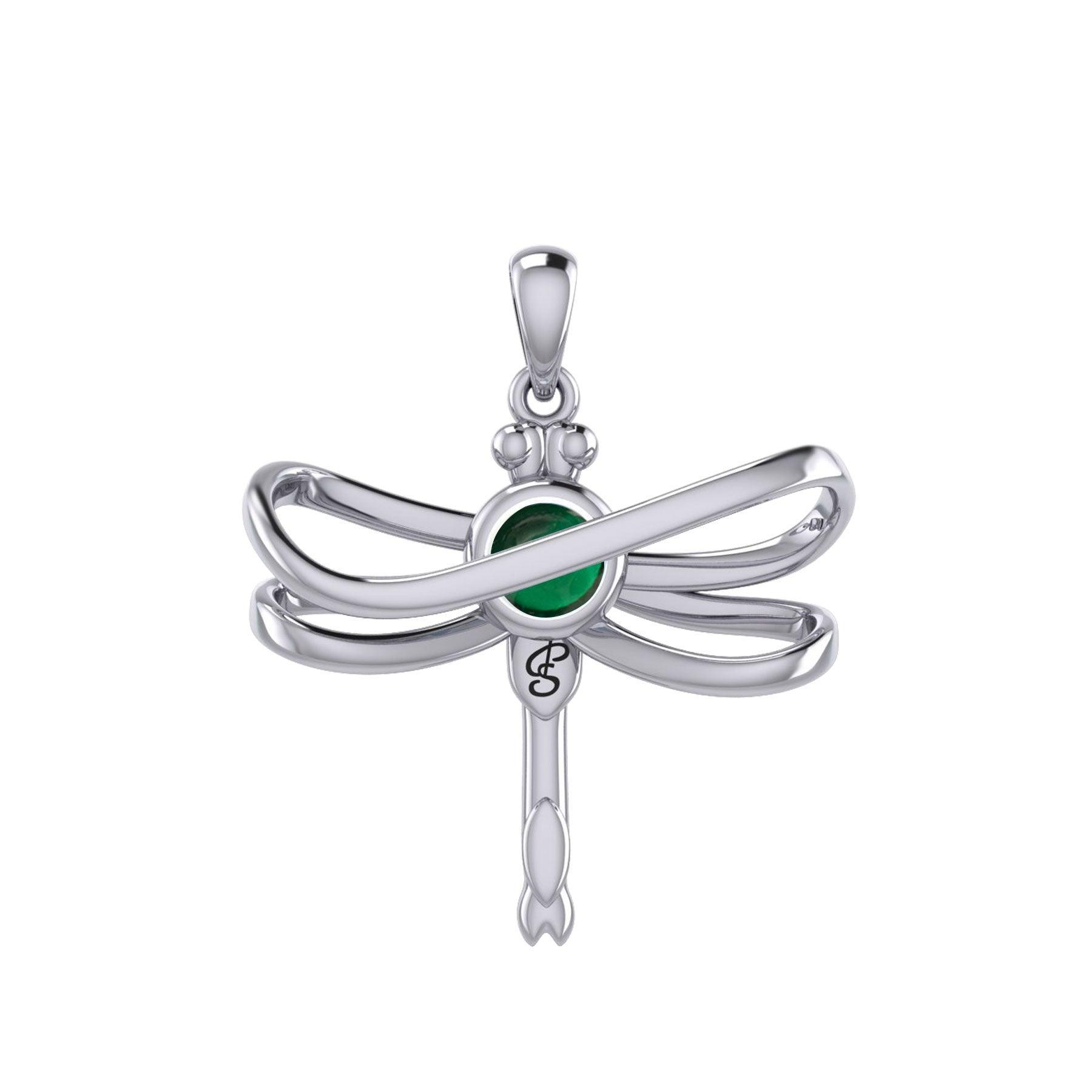 Ethereal Dragonfly Sterling Silver Pendant with Spiritual Gemstone by Peter Stone Jewelry - Divine Insect Symbolism for Spiritual Connection TPD6211 - peterstone.dropshipping