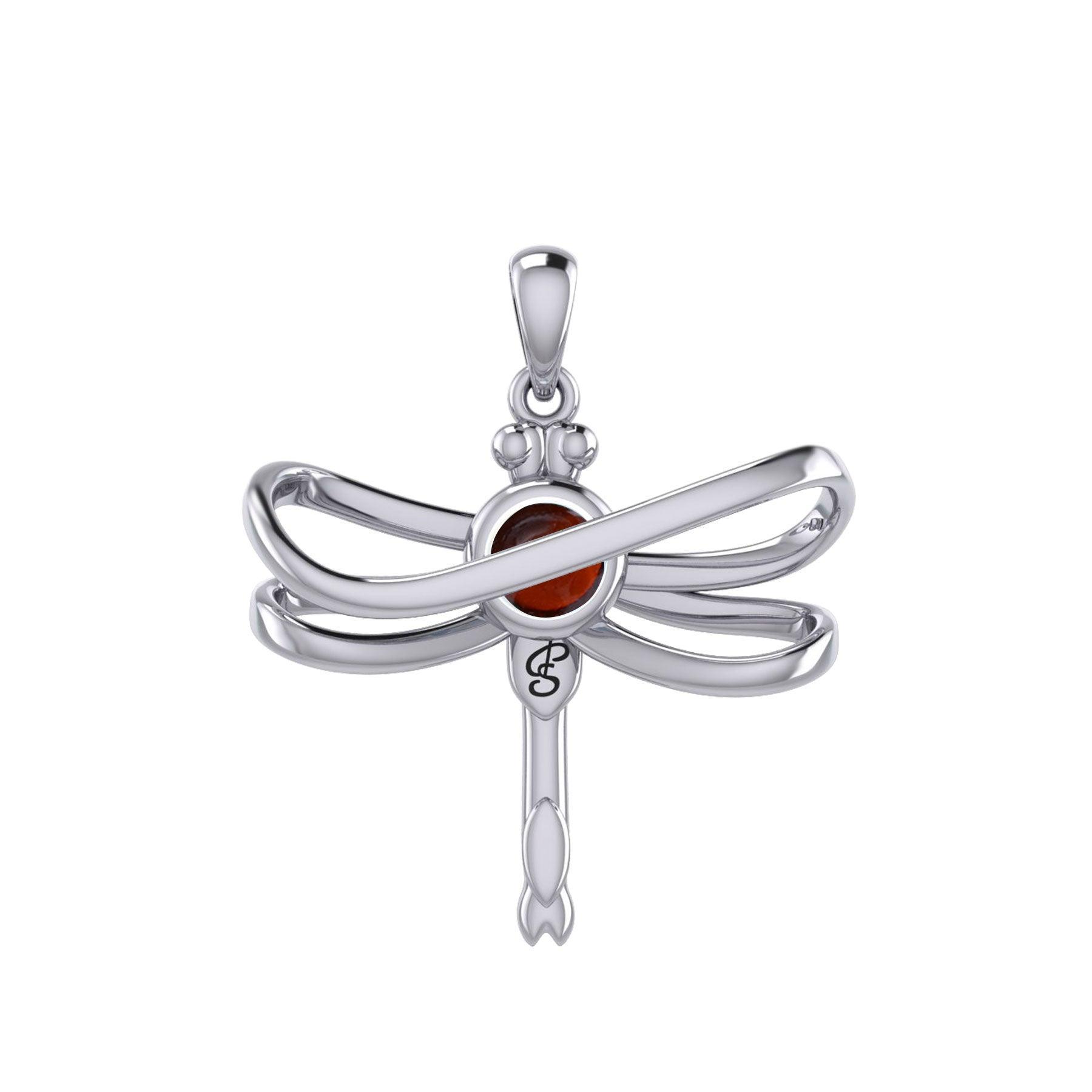 Ethereal Dragonfly Sterling Silver Pendant with Spiritual Gemstone by Peter Stone Jewelry - Divine Insect Symbolism for Spiritual Connection TPD6211 - peterstone.dropshipping