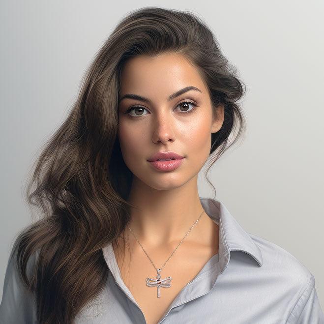 Ethereal Dragonfly Sterling Silver Pendant with Spiritual Gemstone by Peter Stone Jewelry - Divine Insect Symbolism for Spiritual Connection TPD6211 - peterstone.dropshipping