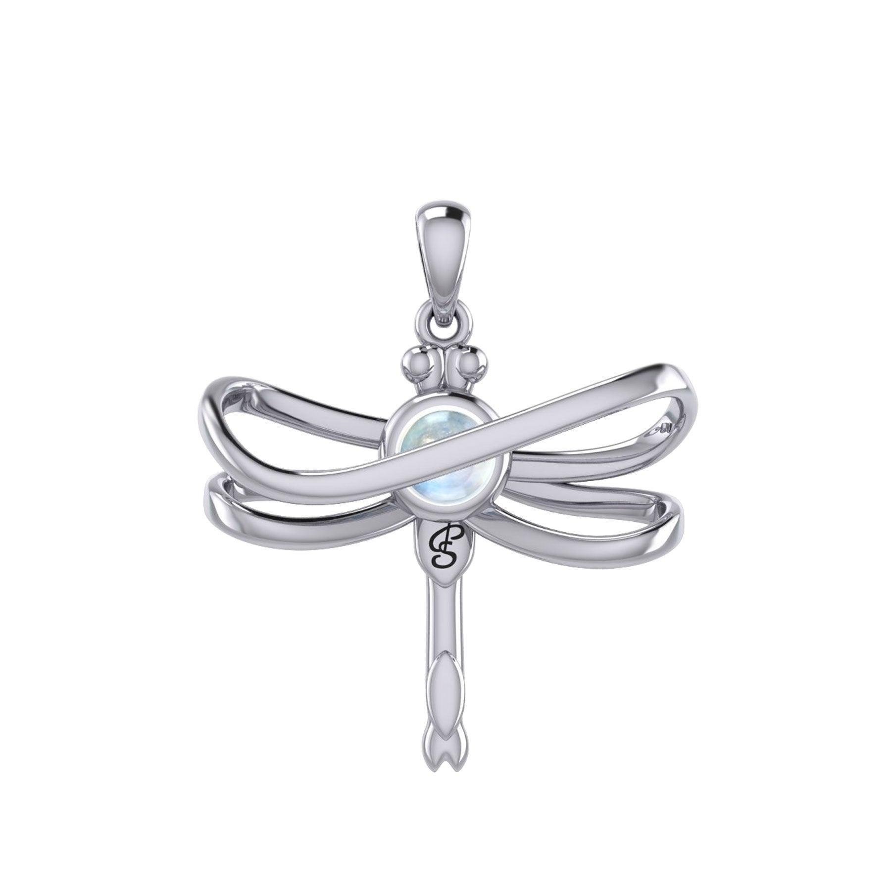 Ethereal Dragonfly Sterling Silver Pendant with Spiritual Gemstone by Peter Stone Jewelry - Divine Insect Symbolism for Spiritual Connection TPD6211 - peterstone.dropshipping