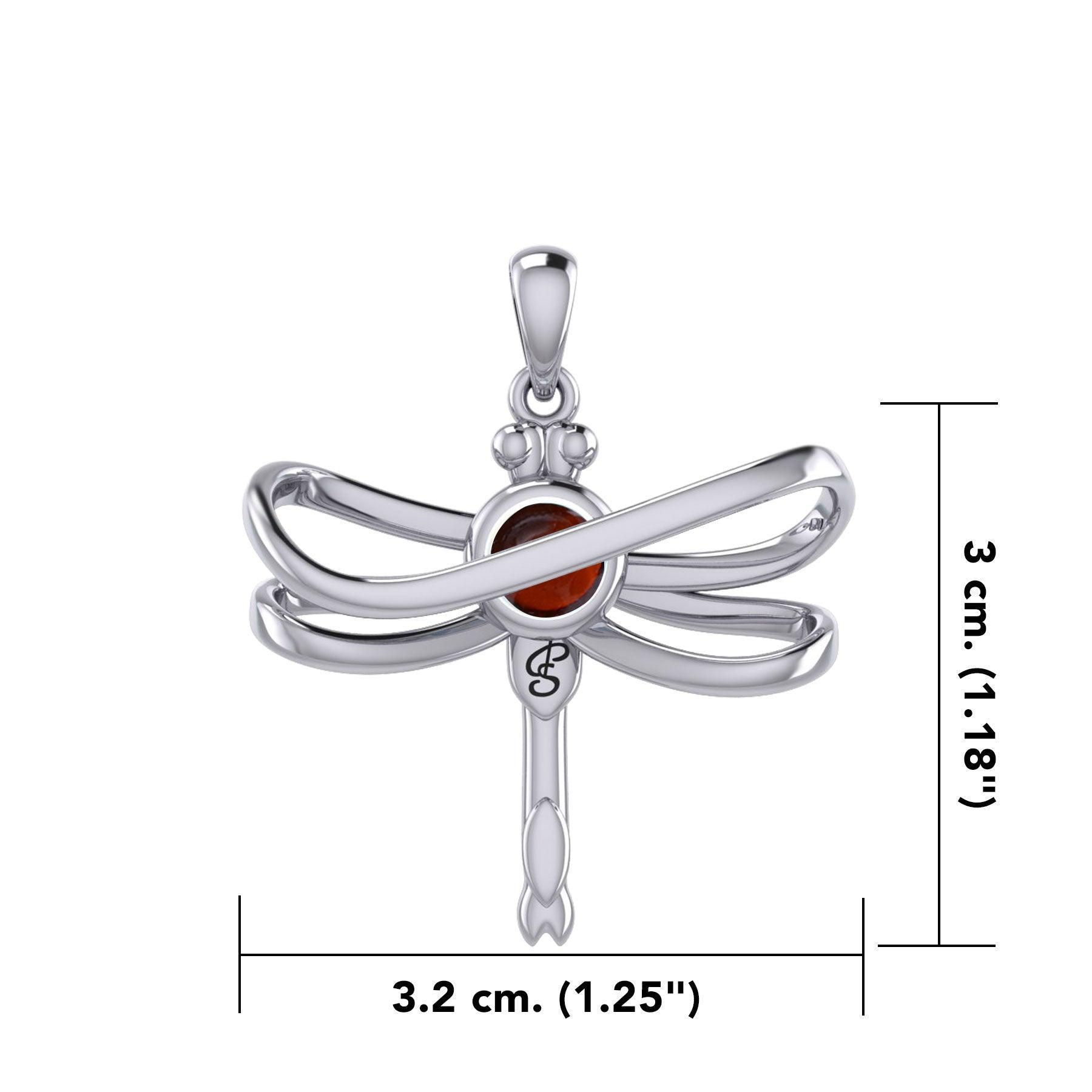 Ethereal Dragonfly Sterling Silver Pendant with Spiritual Gemstone by Peter Stone Jewelry - Divine Insect Symbolism for Spiritual Connection TPD6211 - peterstone.dropshipping
