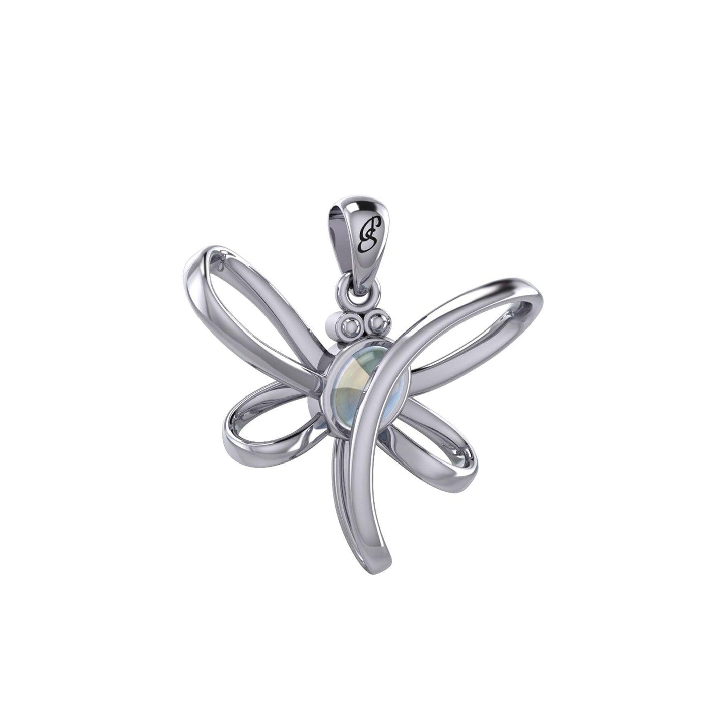 Serenity Soars: Eternal Dragonfly Sterling Silver Pendant with Oval Gemstone Connection by Peter Stone Jewelry - Inspiring Your Journey to Success TPD6212