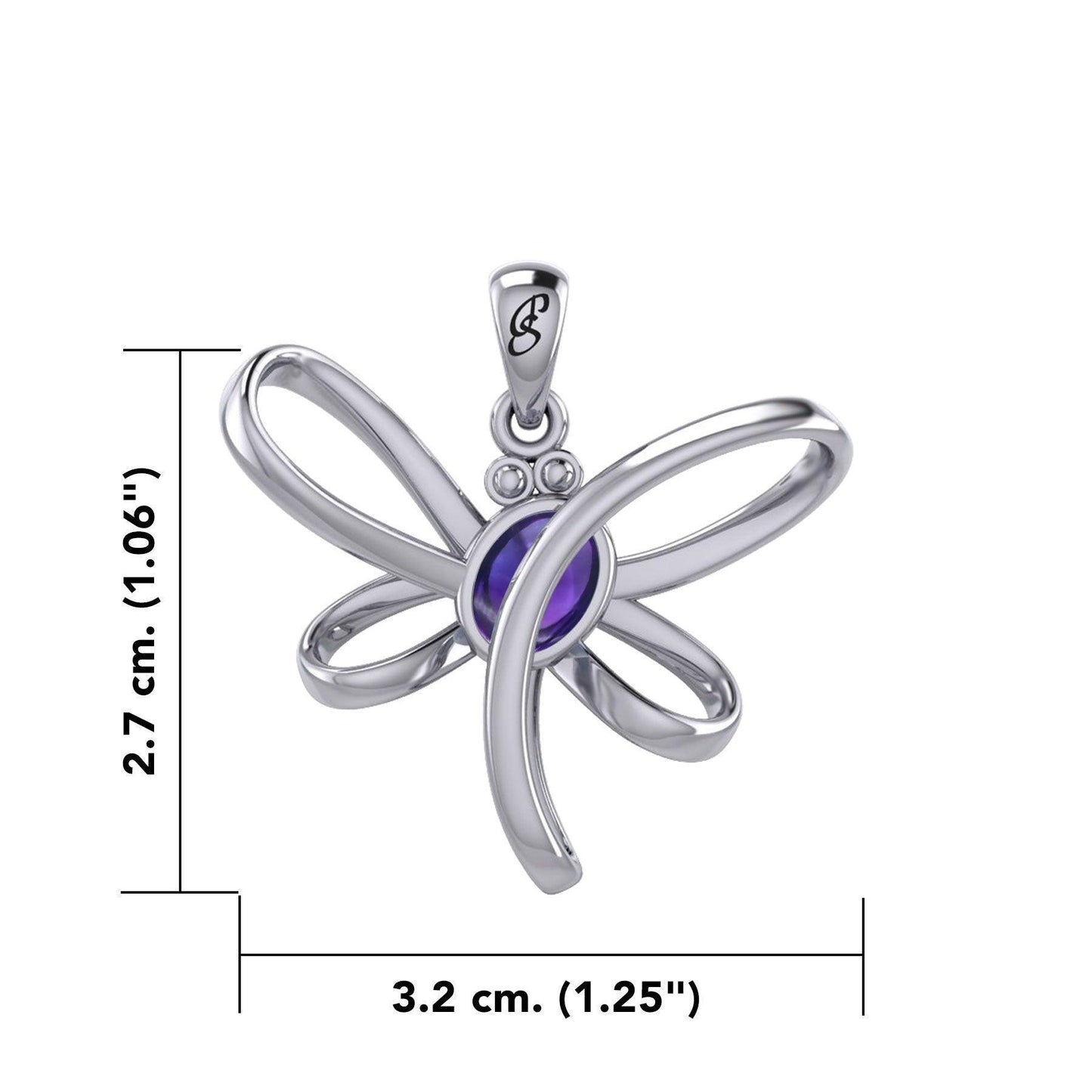 Serenity Soars: Eternal Dragonfly Sterling Silver Pendant with Oval Gemstone Connection by Peter Stone Jewelry - Inspiring Your Journey to Success TPD6212