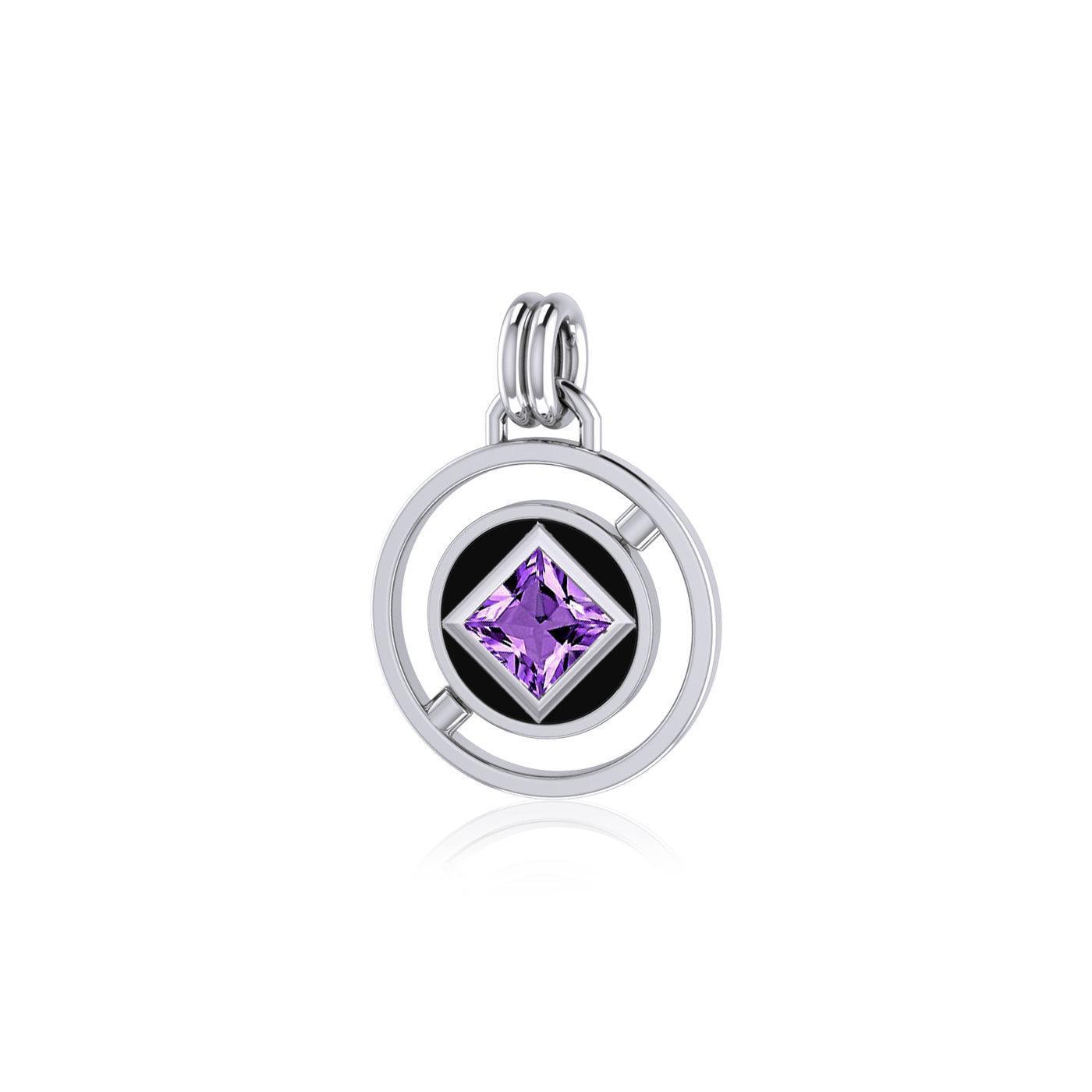 Double Circle Revolving NA Symbol Silver Pendant with Gem TPD6237 - Wholesale Jewelry