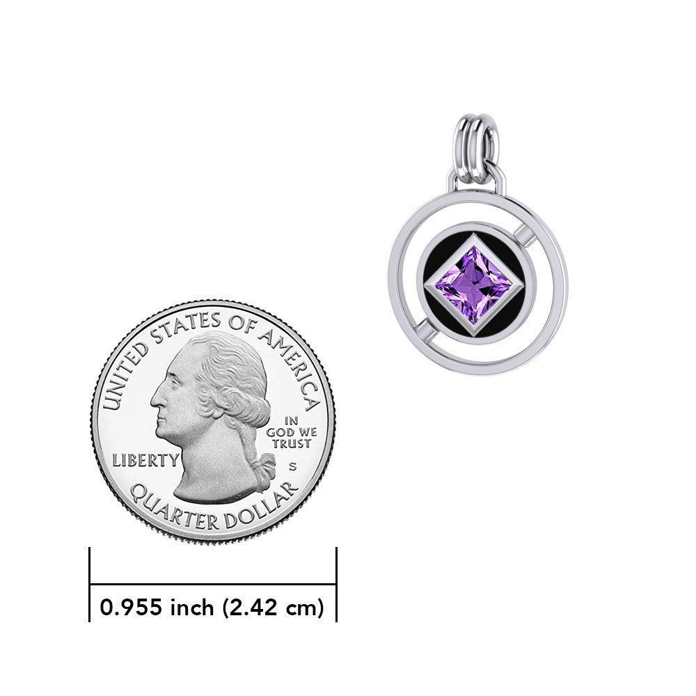 Double Circle Revolving NA Symbol Silver Pendant with Gem TPD6237 - Wholesale Jewelry