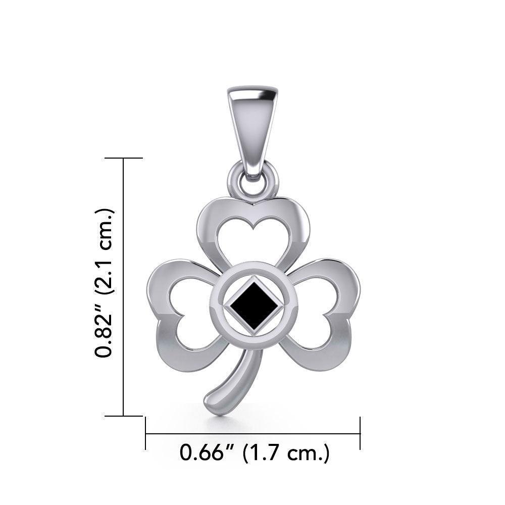Shamrock Silver Pendant with Inlaid NA Recovery Symbol TPD6239 - Wholesale Jewelry