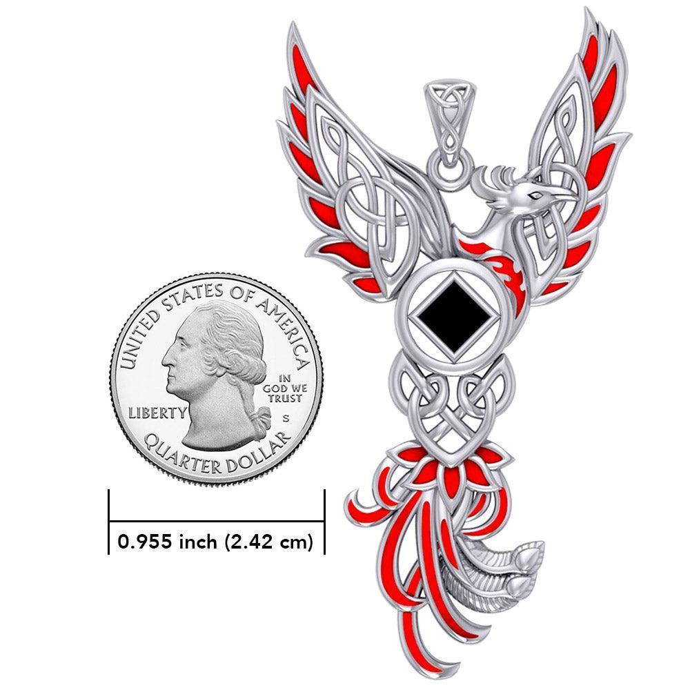 Celtic Phoenix NA Recovery Silver Pendant with Red Enamel and Genuine Black Onyx TPD6245 - Wholesale Jewelry