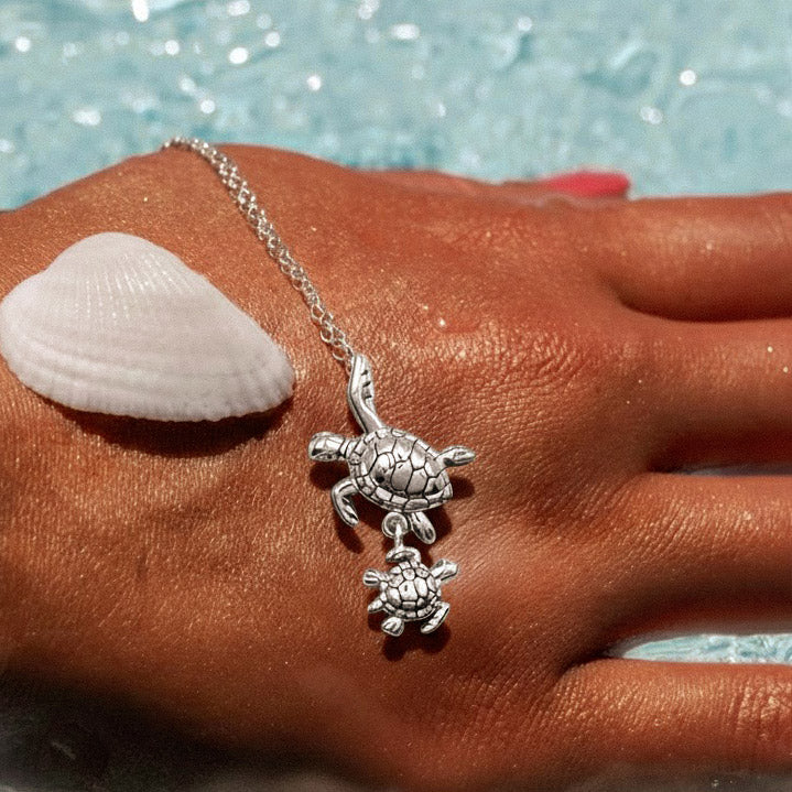 Sea Turtle with Baby Sterling Silver Pendant TPD6300