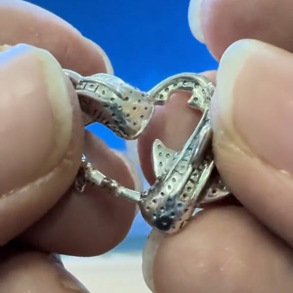 DiveSilver Double Whale Shark Heart Sterling Silver Slider Pendant TPD6308