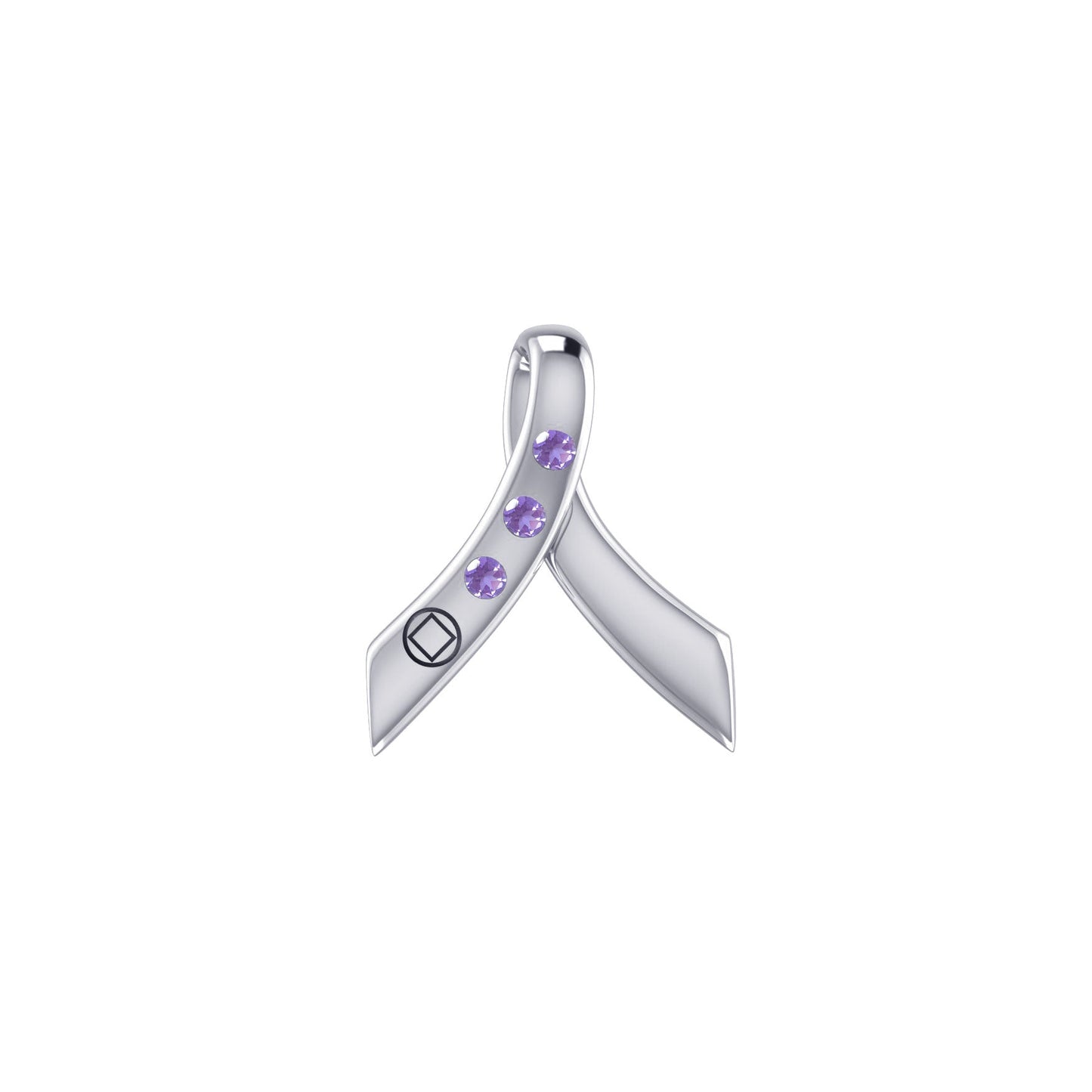 Ribbon with NA Recovery Symbol Sterling Silver Slider Pendant with Gems TPD6311