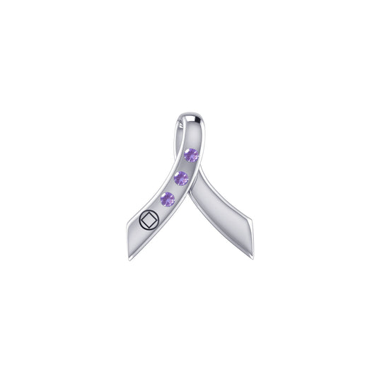 Ribbon with NA Recovery Symbol Sterling Silver Slider Pendant with Gems TPD6311