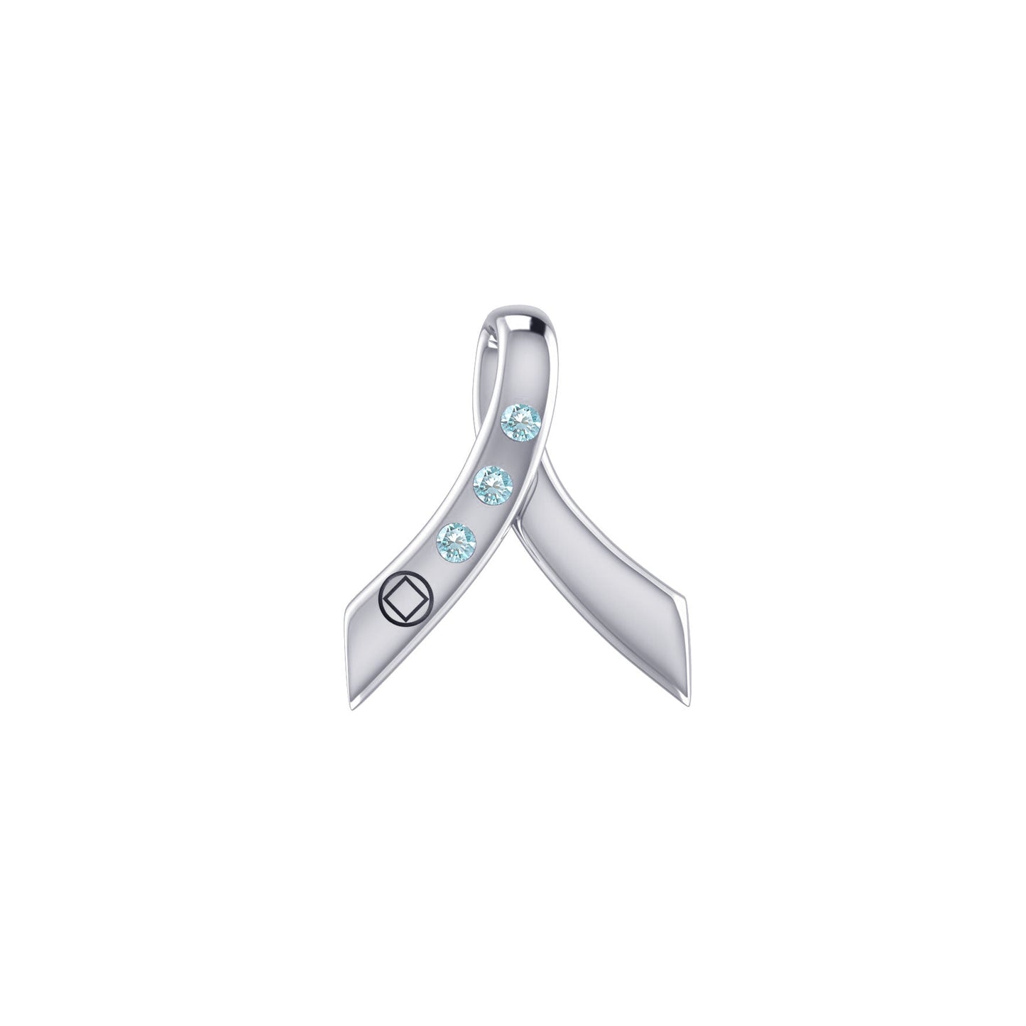 Ribbon with NA Recovery Symbol Sterling Silver Slider Pendant with Gems TPD6311