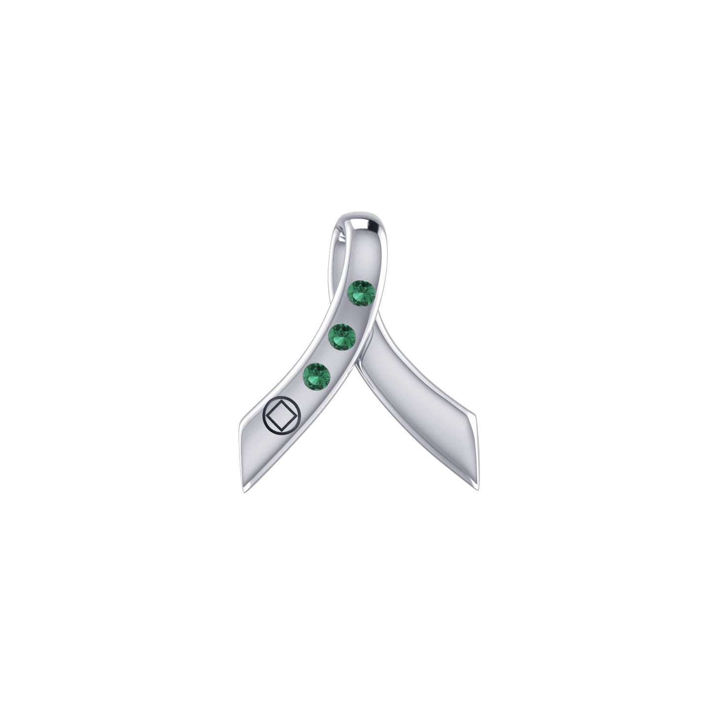 Ribbon with NA Recovery Symbol Sterling Silver Slider Pendant with Gems TPD6311
