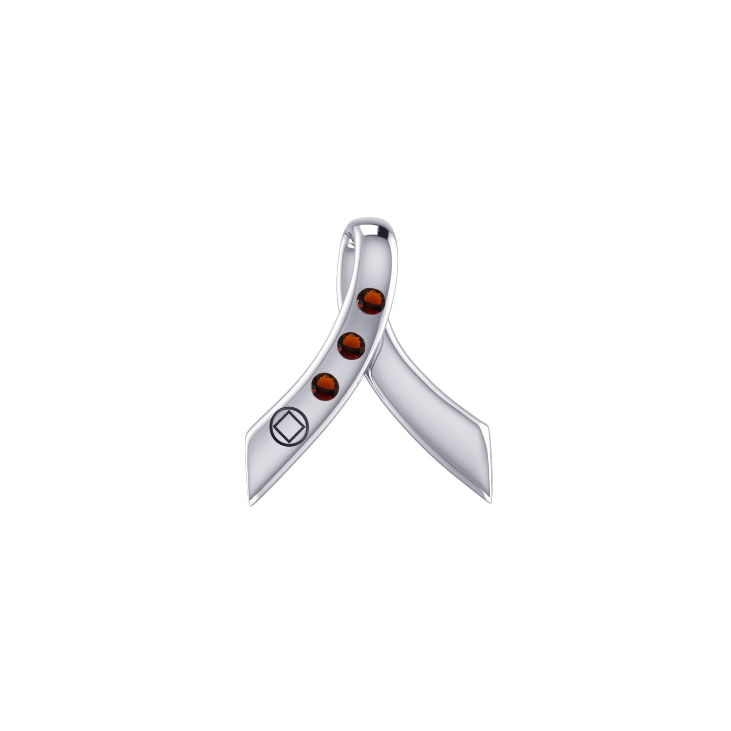 Ribbon with NA Recovery Symbol Sterling Silver Slider Pendant with Gems TPD6311