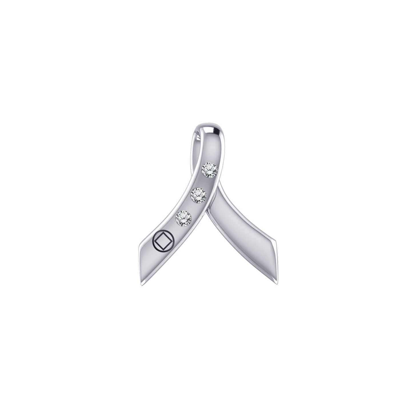 Ribbon with NA Recovery Symbol Sterling Silver Slider Pendant with Gems TPD6311