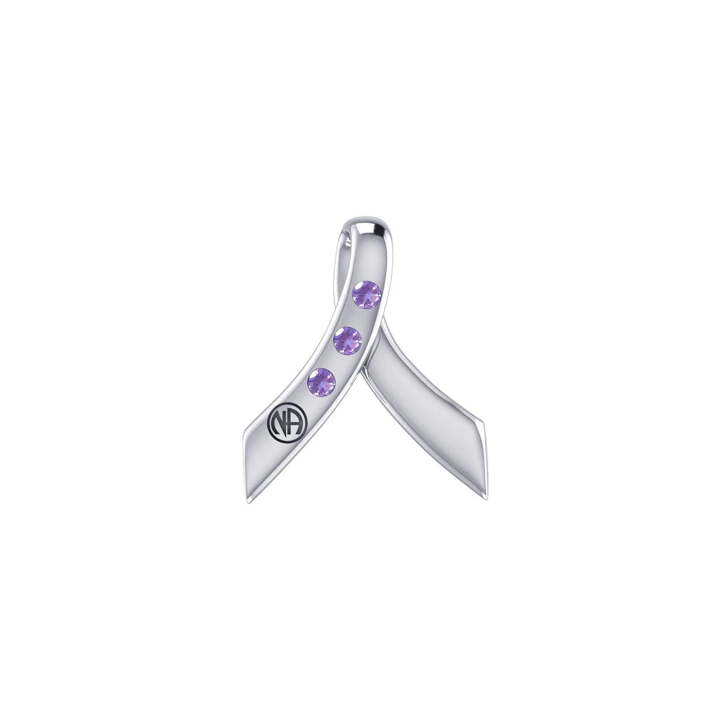 Ribbon with NA Recovery Symbol Sterling Silver Slider Pendant with Gems TPD6313