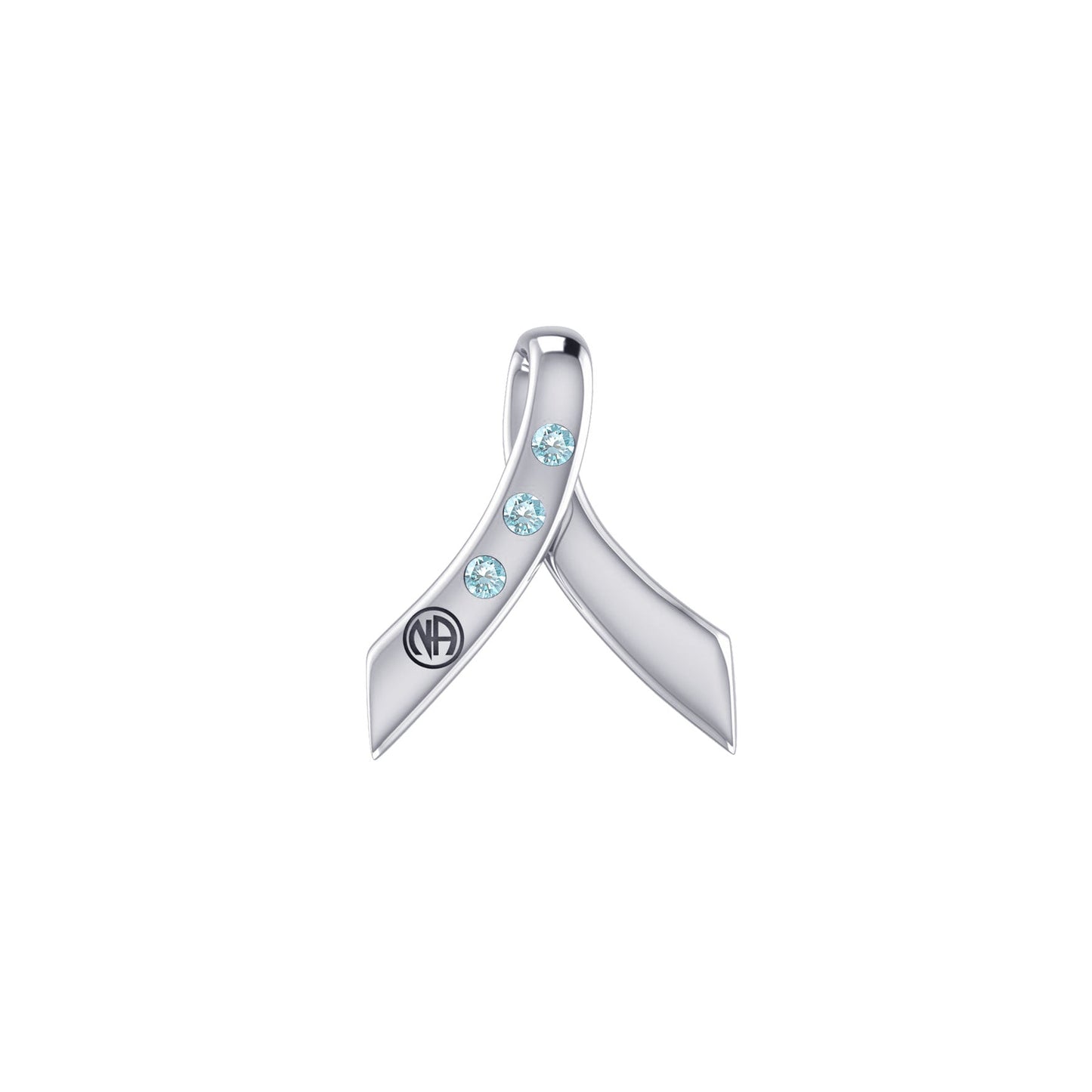 Ribbon with NA Recovery Symbol Sterling Silver Slider Pendant with Gems TPD6313