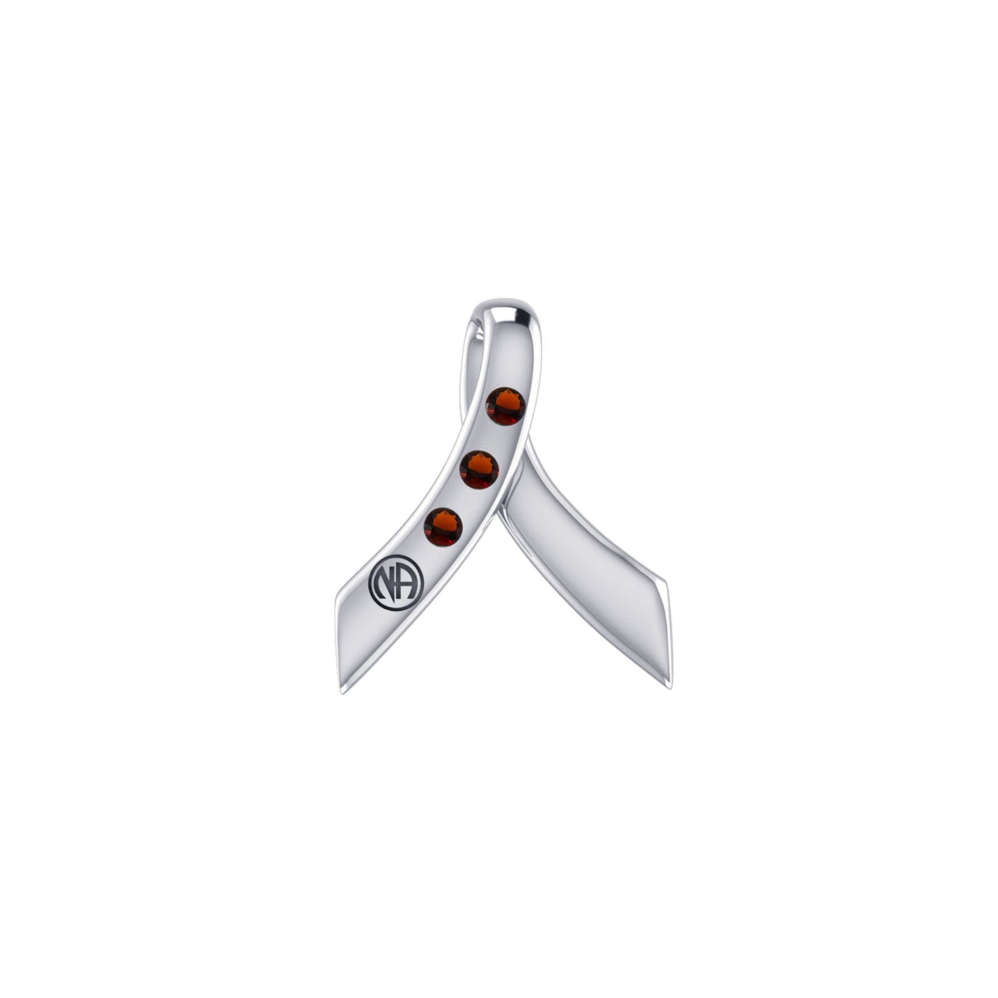 Ribbon with NA Recovery Symbol Sterling Silver Slider Pendant with Gems TPD6313