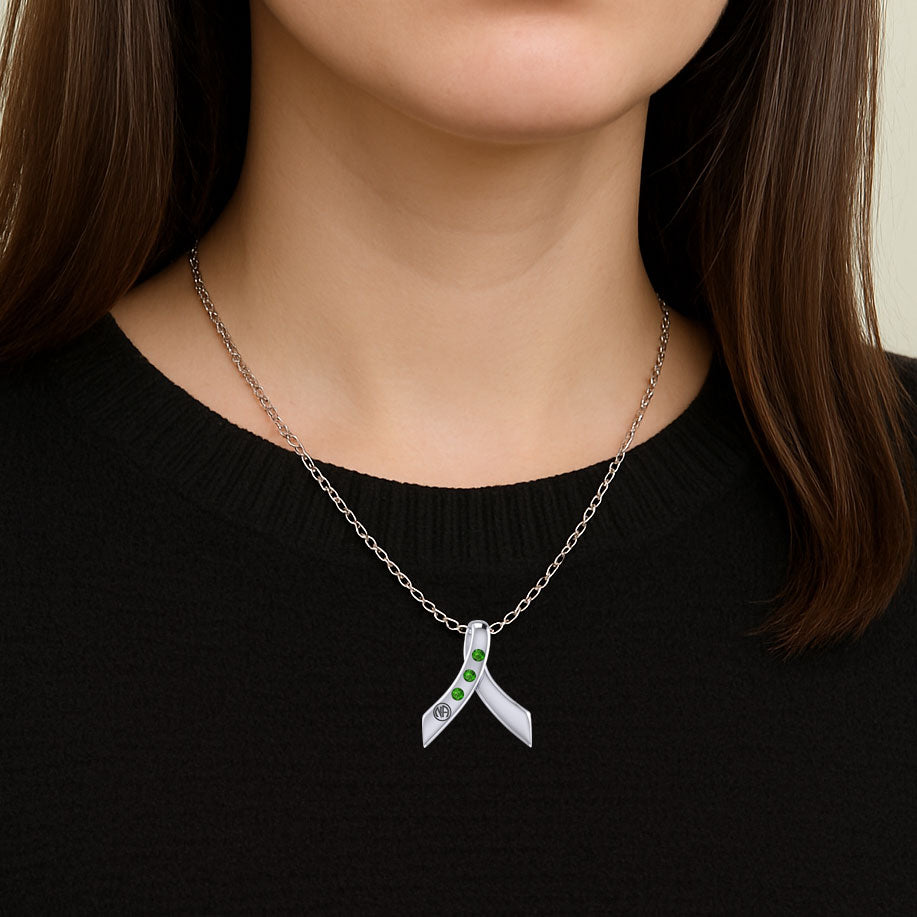 Ribbon with NA Recovery Symbol Sterling Silver Slider Pendant with Gems TPD6313